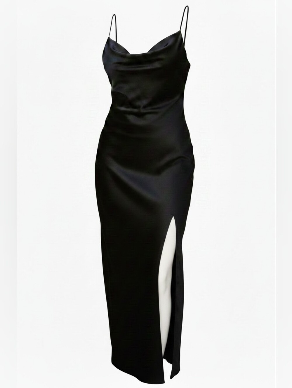 Elegant Black Satin Evening Dress - Picture 3 of 4